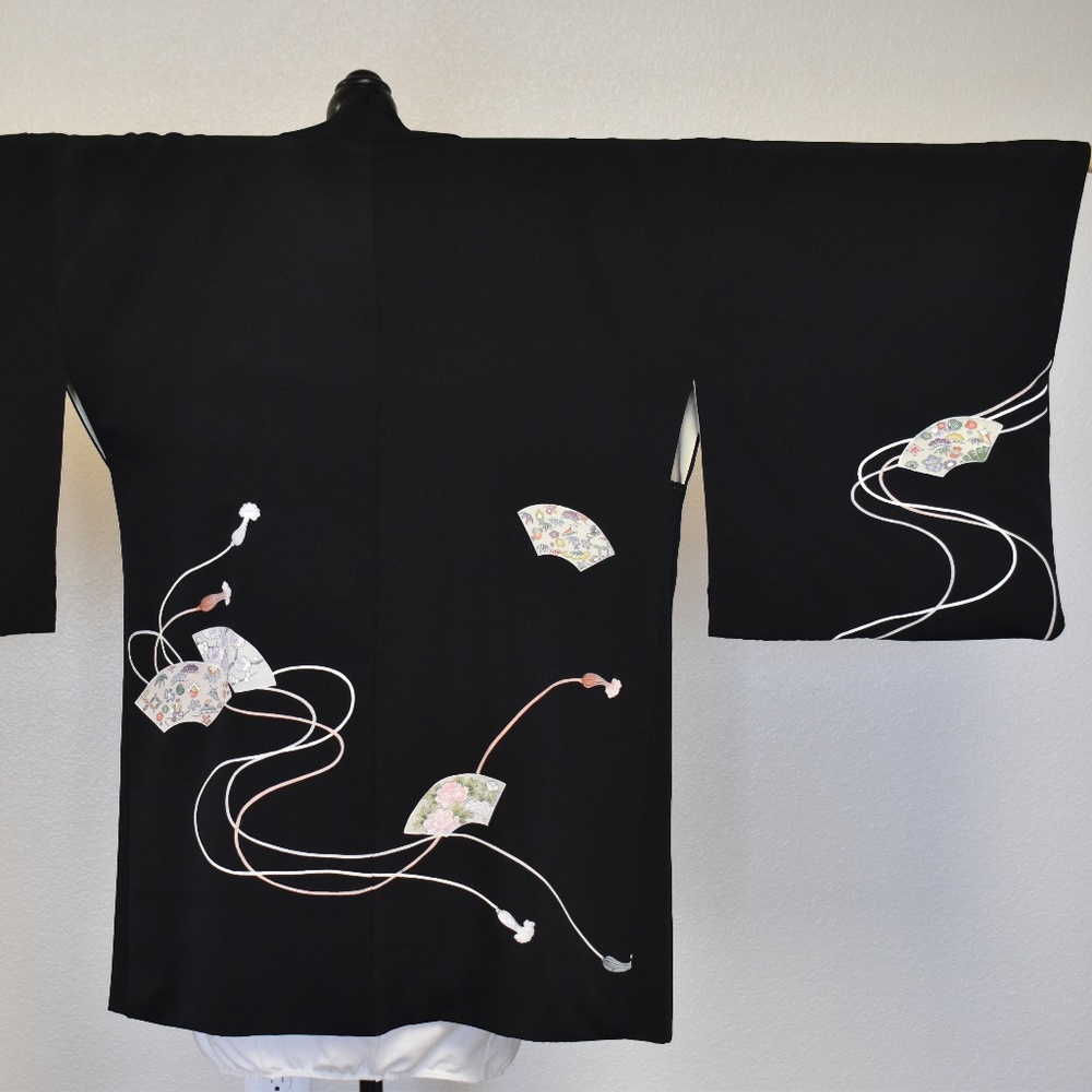 Vintage Silk Haori Coat with Fans (Japanese)
